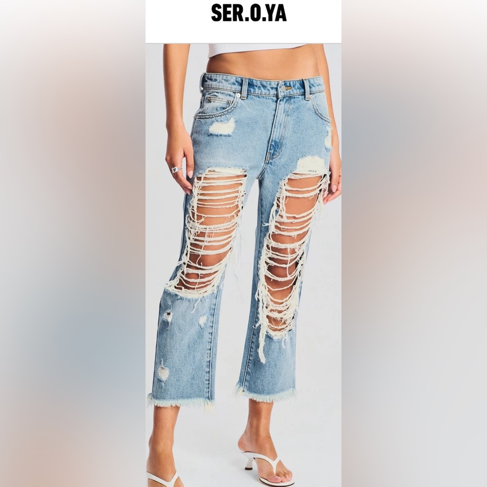 NWT SER.O.YA Omar Drop Crotch Boyfriend jeans size 26/24 coastline - Picture 2 of 16